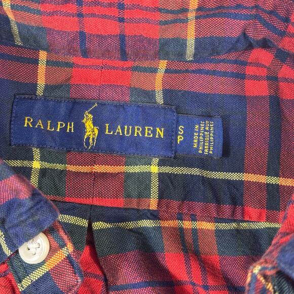 Ralph Lauren Men's Small Plaid Red Long Sleeve Button Down Shirt Chest Pocket - Picture 4 of 7